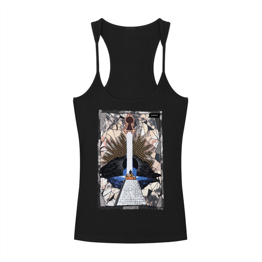 "Key To Stillness" — Graphic Racerback Tank Top